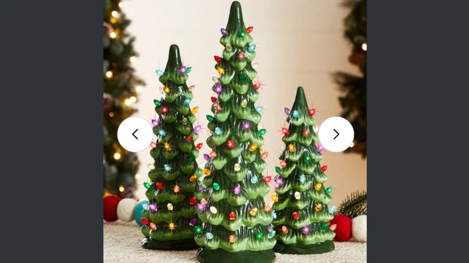 Charming Trio of Pre-Lit Ceramic Christmas Trees